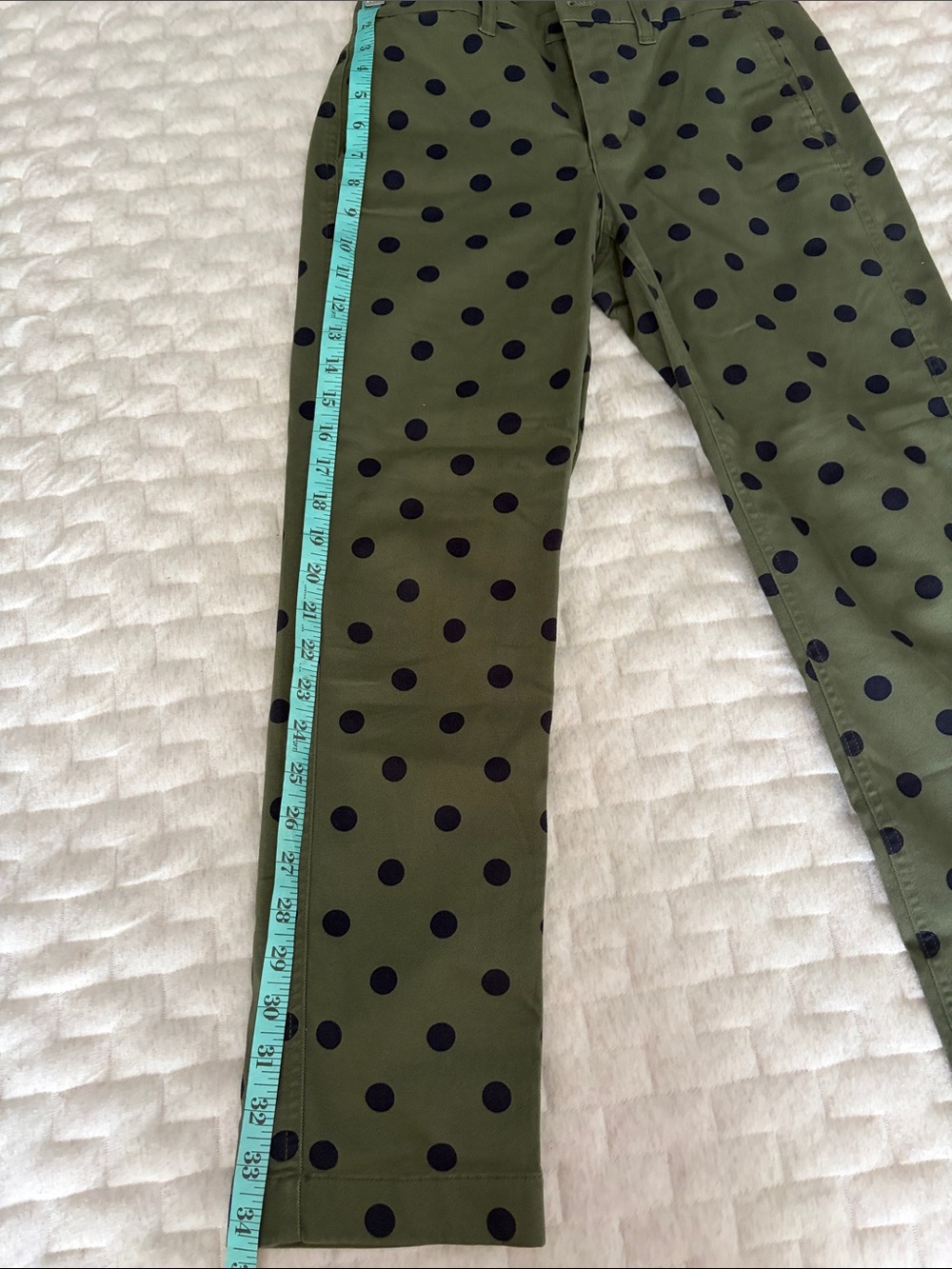 J. Crew Olive Green Chinos with Navy Polka Dots - Picture 4 of 4